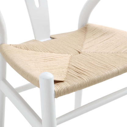 Chaise de salle à manger Hansel en bois tressé naturel, structure blanche