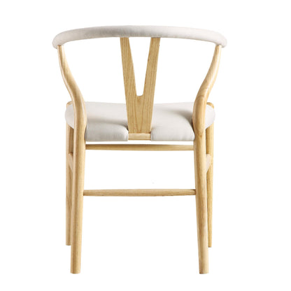Chaise de salle à manger rembourrée Hansel Wishbone, tissu beige et cadre naturel