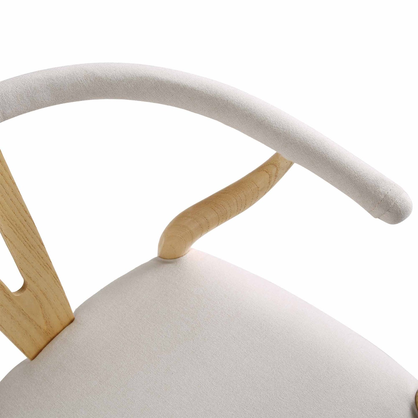 Chaise de salle à manger rembourrée Hansel Wishbone, tissu beige et cadre naturel