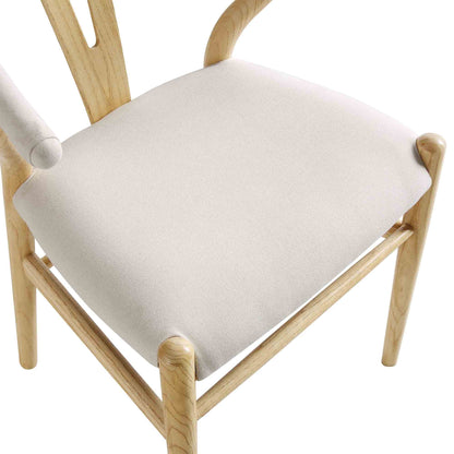Chaise de salle à manger rembourrée Hansel Wishbone, tissu beige et cadre naturel