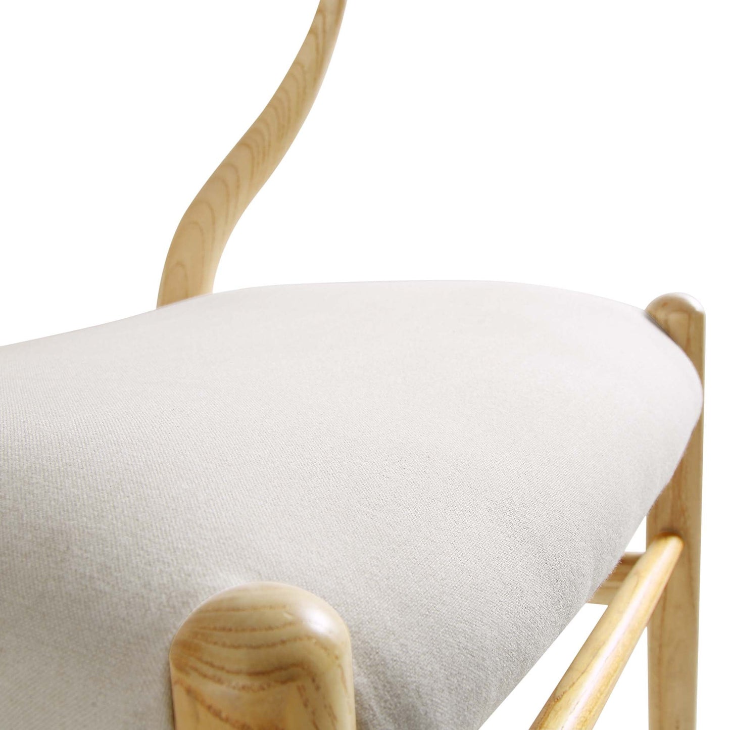 Chaise de salle à manger rembourrée Hansel Wishbone, tissu beige et cadre naturel