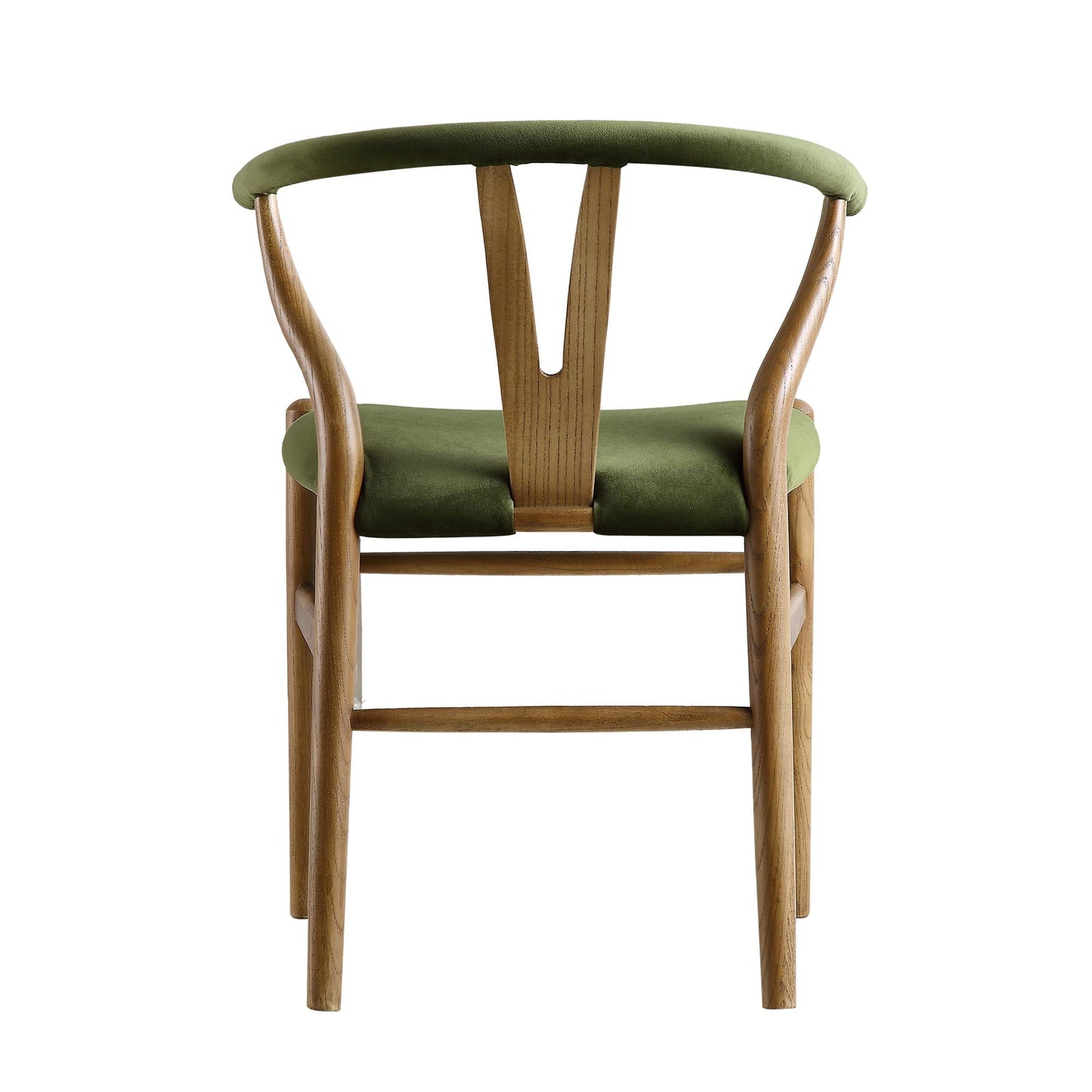 Chaise de salle à manger rembourrée Hansel Wishbone, velours vert mousse et cadre en noyer clair