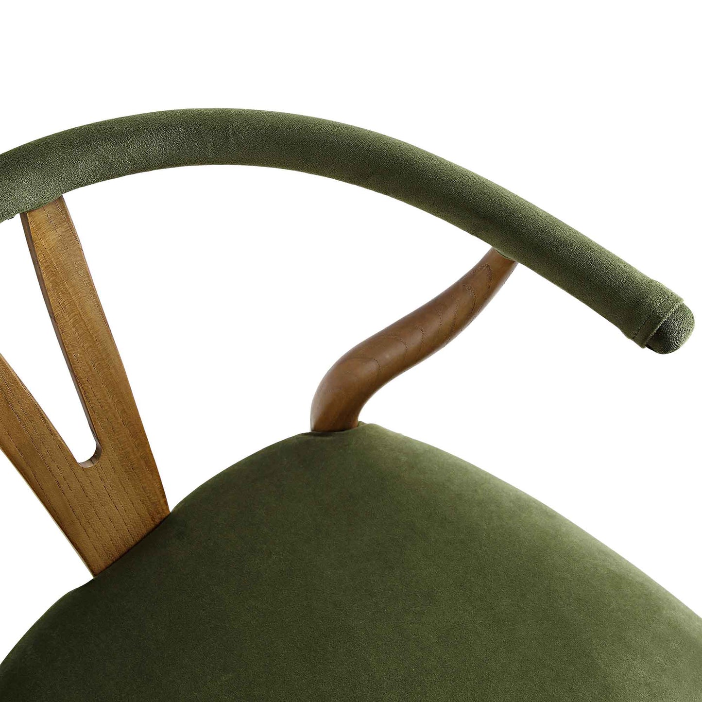 Chaise de salle à manger rembourrée Hansel Wishbone, velours vert mousse et cadre en noyer clair