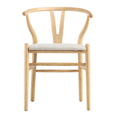 Chaise de salle à manger Hansel en bois Wishbone, boucle blanc ivoire et cadre naturel