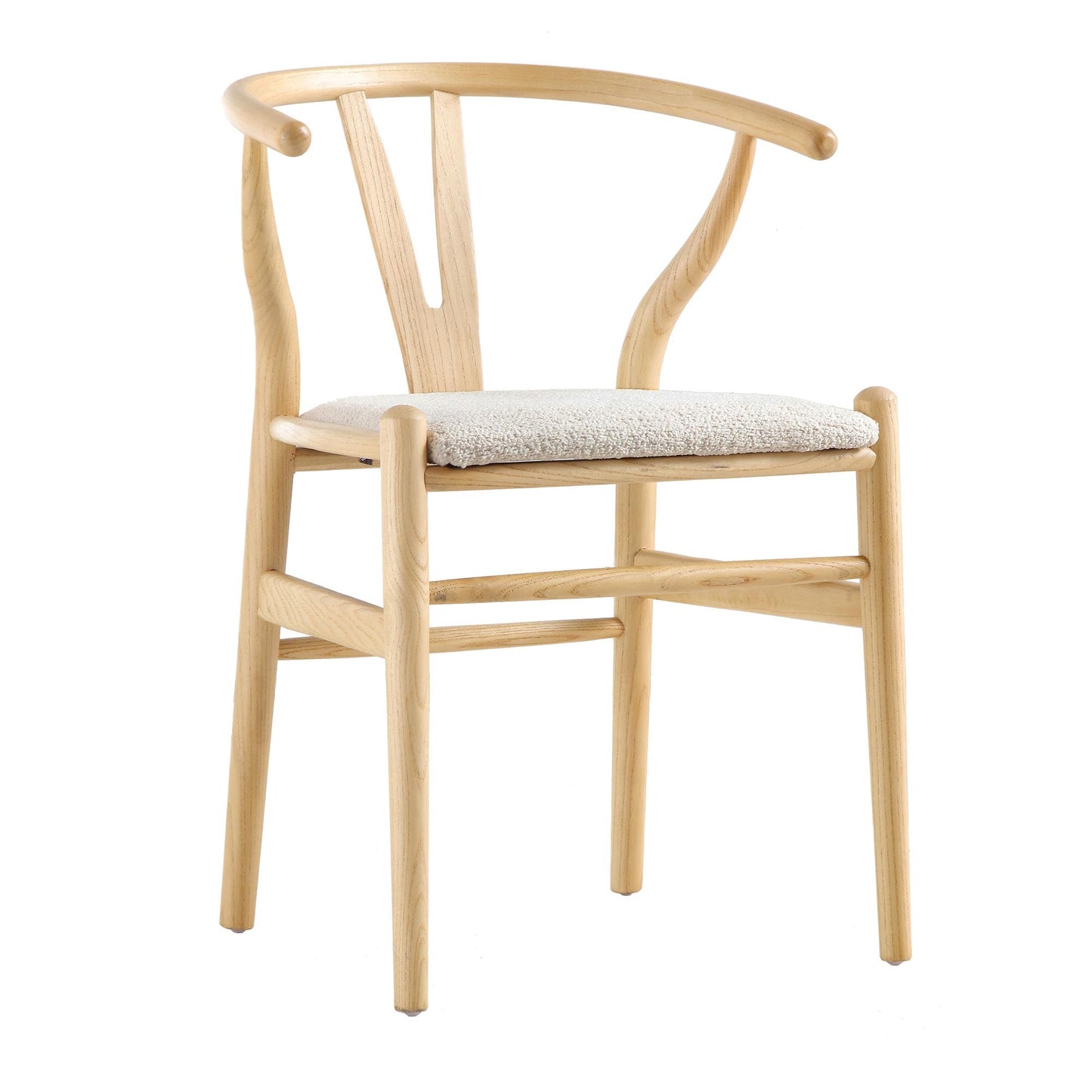 Chaise de salle à manger Hansel en bois Wishbone, boucle blanc ivoire et cadre naturel