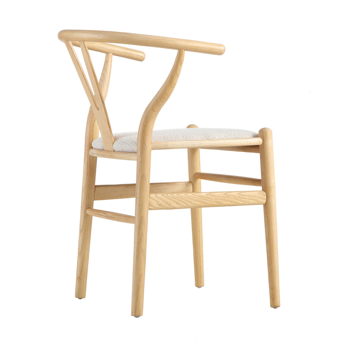 Chaise de salle à manger Hansel en bois Wishbone, boucle blanc ivoire et cadre naturel