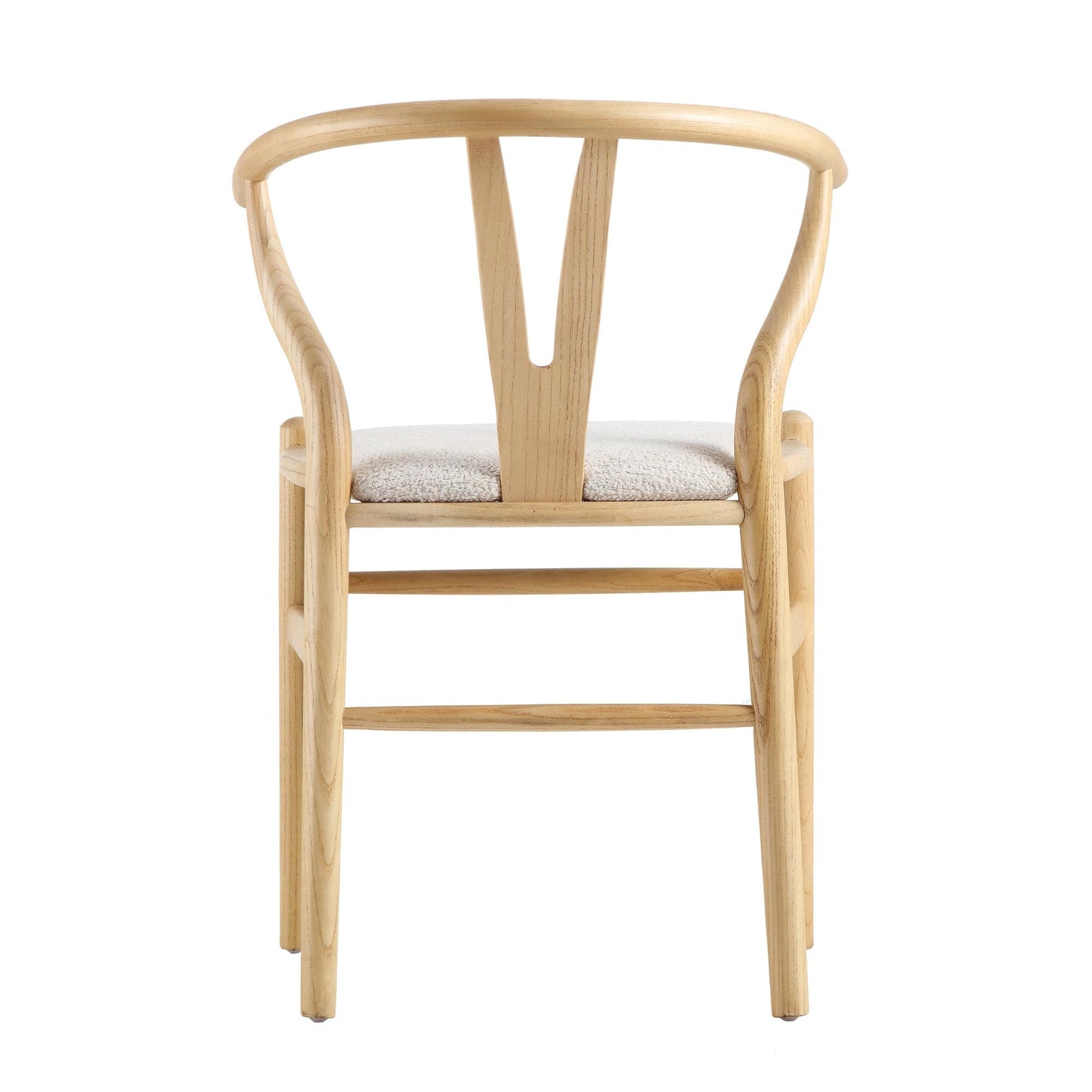 Chaise de salle à manger Hansel en bois Wishbone, boucle blanc ivoire et cadre naturel