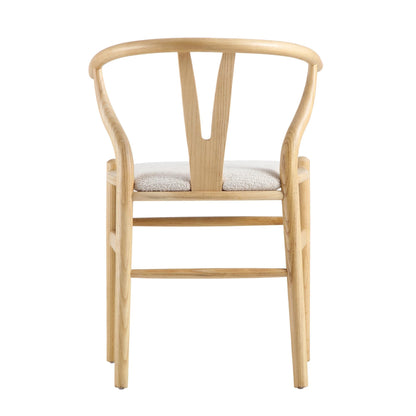 Chaise de salle à manger Hansel en bois Wishbone, boucle blanc ivoire et cadre naturel