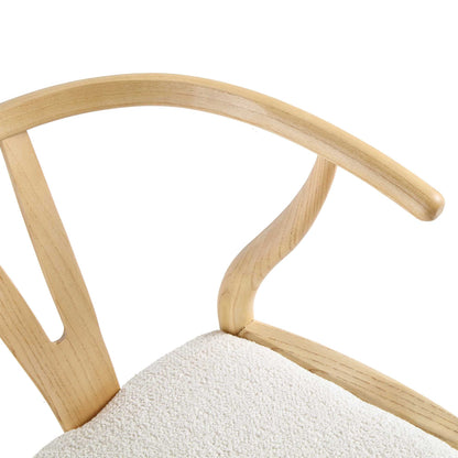 Chaise de salle à manger Hansel en bois Wishbone, boucle blanc ivoire et cadre naturel