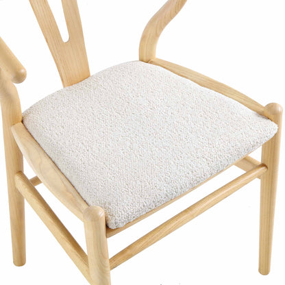 Chaise de salle à manger Hansel en bois Wishbone, boucle blanc ivoire et cadre naturel