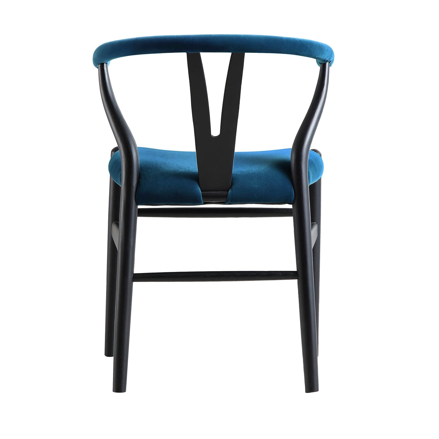 Chaise de salle à manger rembourrée Hansel Wishbone, velours bleu et cadre noir
