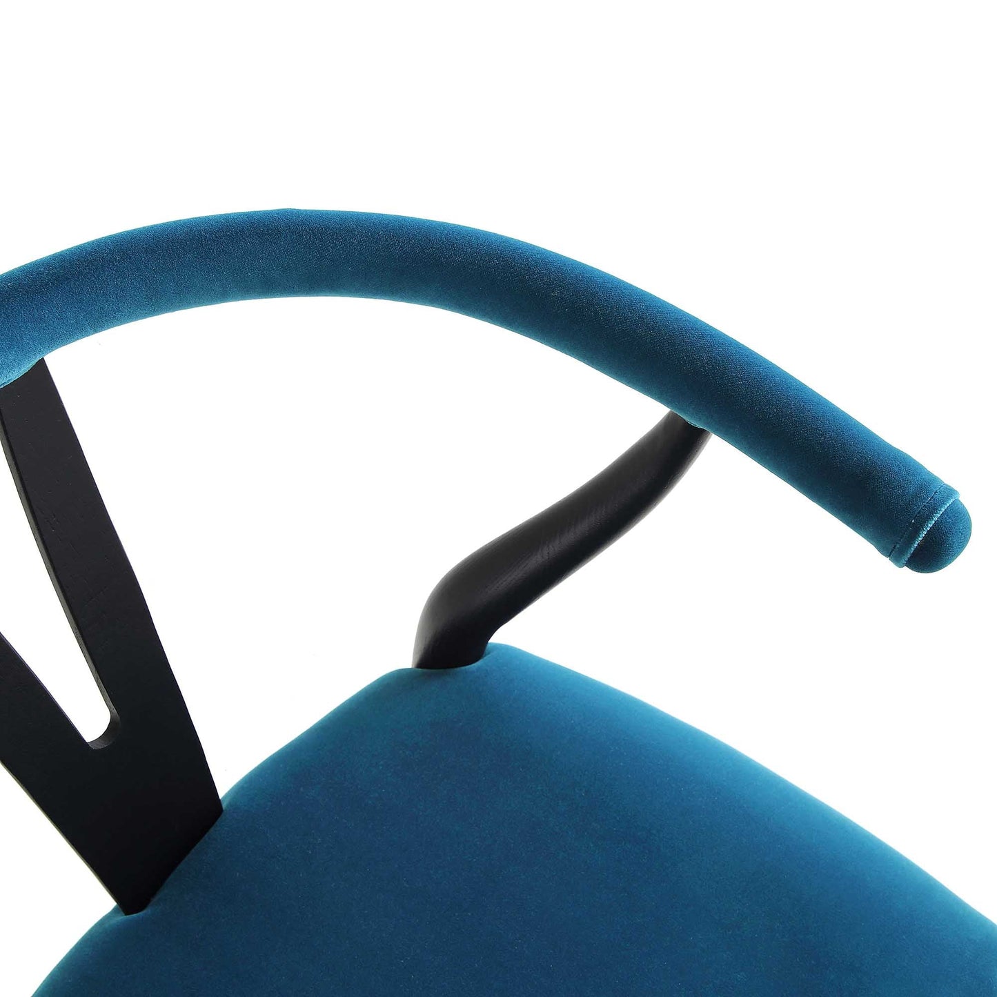 Chaise de salle à manger rembourrée Hansel Wishbone, velours bleu et cadre noir