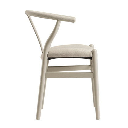 Chaise de salle à manger rembourrée Hansel, cadre taupe avec tissu avoine