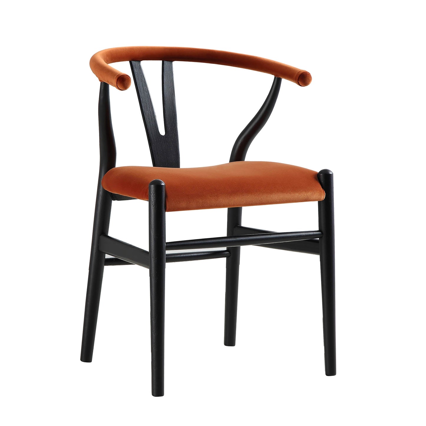 Chaise de salle à manger rembourrée Hansel Wishbone, velours rouille et cadre noir