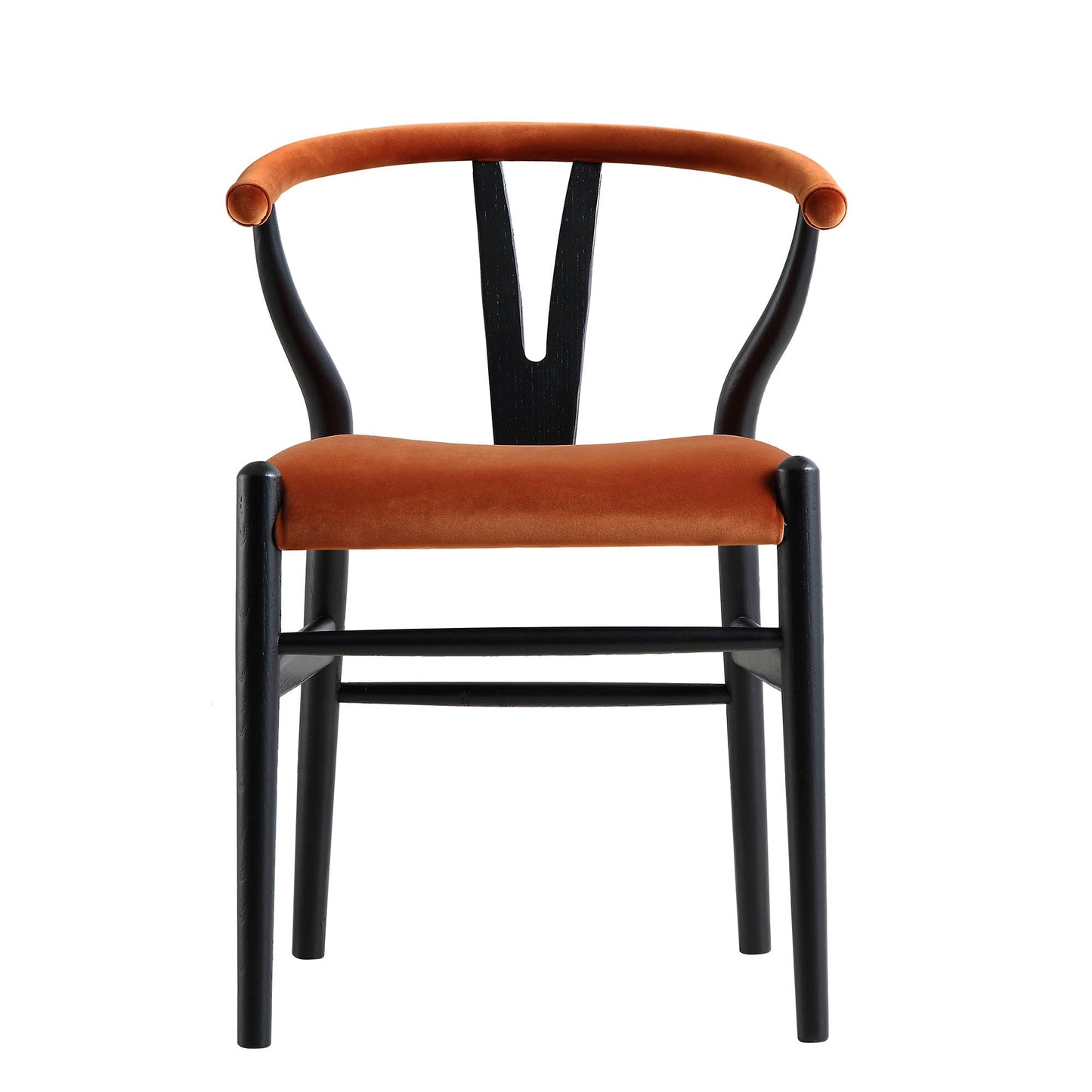Chaise de salle à manger rembourrée Hansel Wishbone, velours rouille et cadre noir