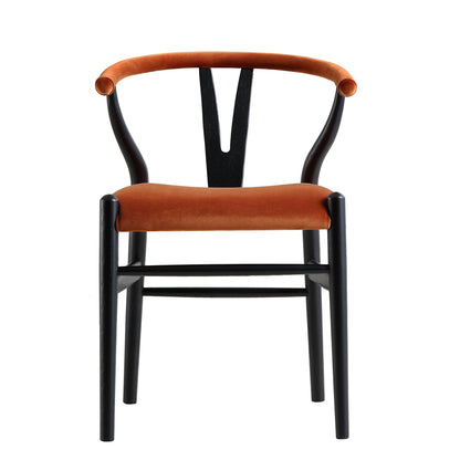 Chaise de salle à manger rembourrée Hansel Wishbone, velours rouille et cadre noir
