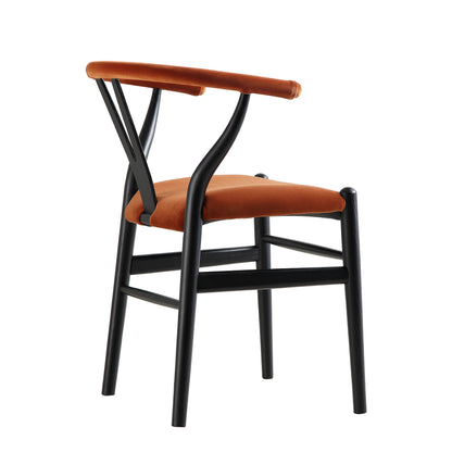 Chaise de salle à manger rembourrée Hansel Wishbone, velours rouille et cadre noir