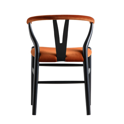 Chaise de salle à manger rembourrée Hansel Wishbone, velours rouille et cadre noir