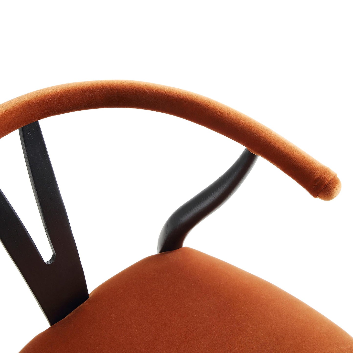 Chaise de salle à manger rembourrée Hansel Wishbone, velours rouille et cadre noir