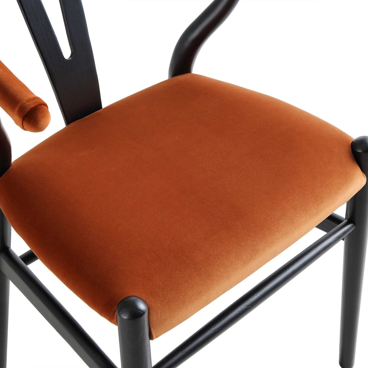 Chaise de salle à manger rembourrée Hansel Wishbone, velours rouille et cadre noir
