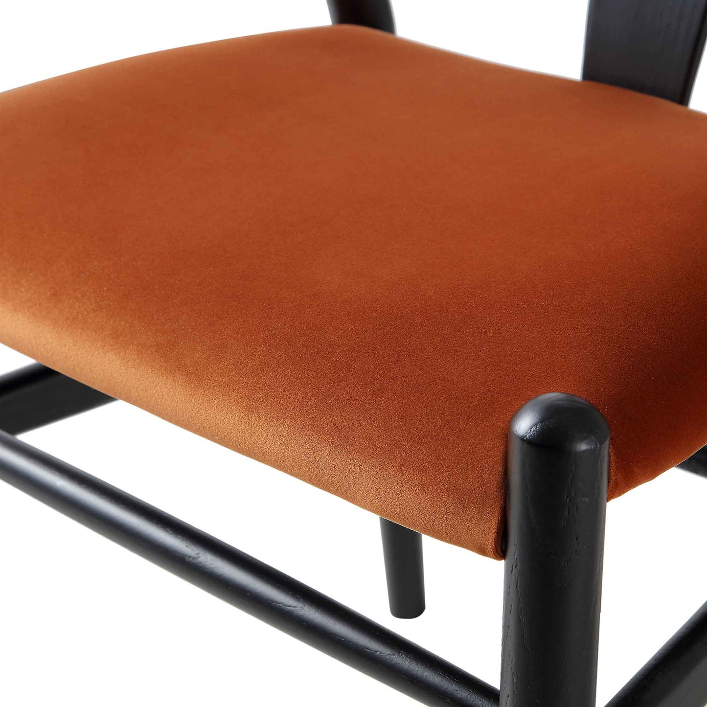Chaise de salle à manger rembourrée Hansel Wishbone, velours rouille et cadre noir