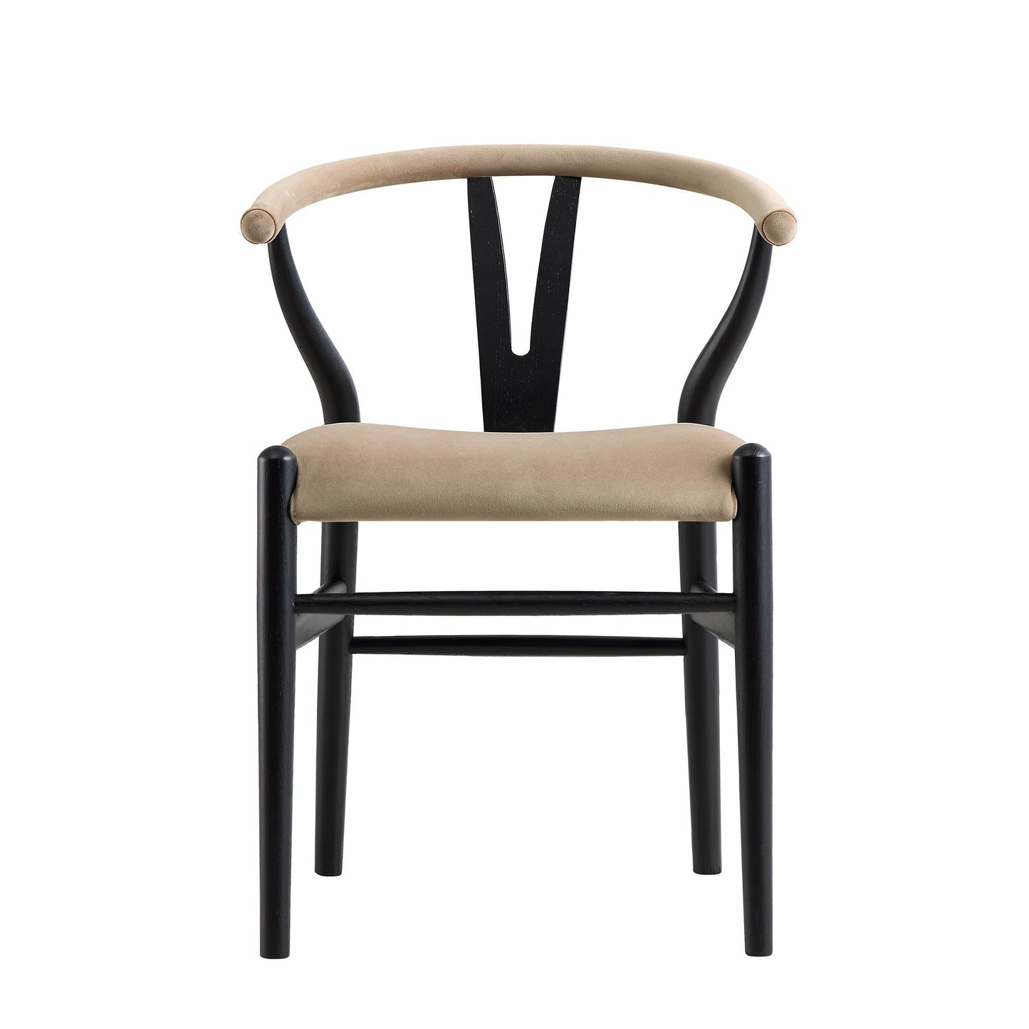 Chaise de salle à manger rembourrée Hansel Wishbone, velours taupe et cadre noir