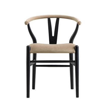 Chaise de salle à manger rembourrée Hansel Wishbone, velours taupe et cadre noir