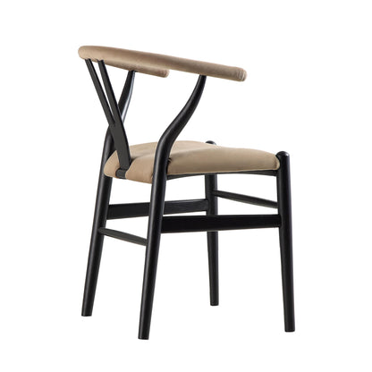 Chaise de salle à manger rembourrée Hansel Wishbone, velours taupe et cadre noir
