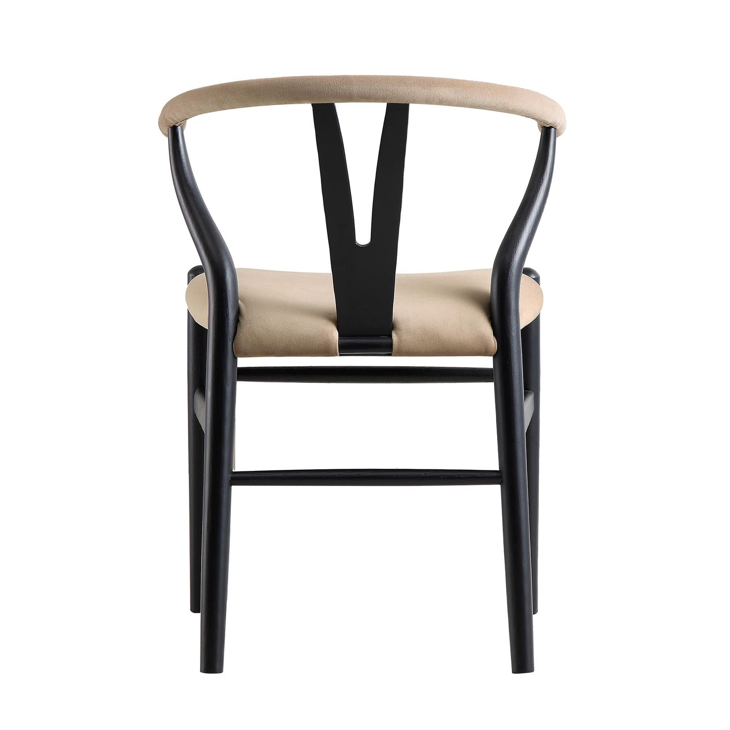 Chaise de salle à manger rembourrée Hansel Wishbone, velours taupe et cadre noir