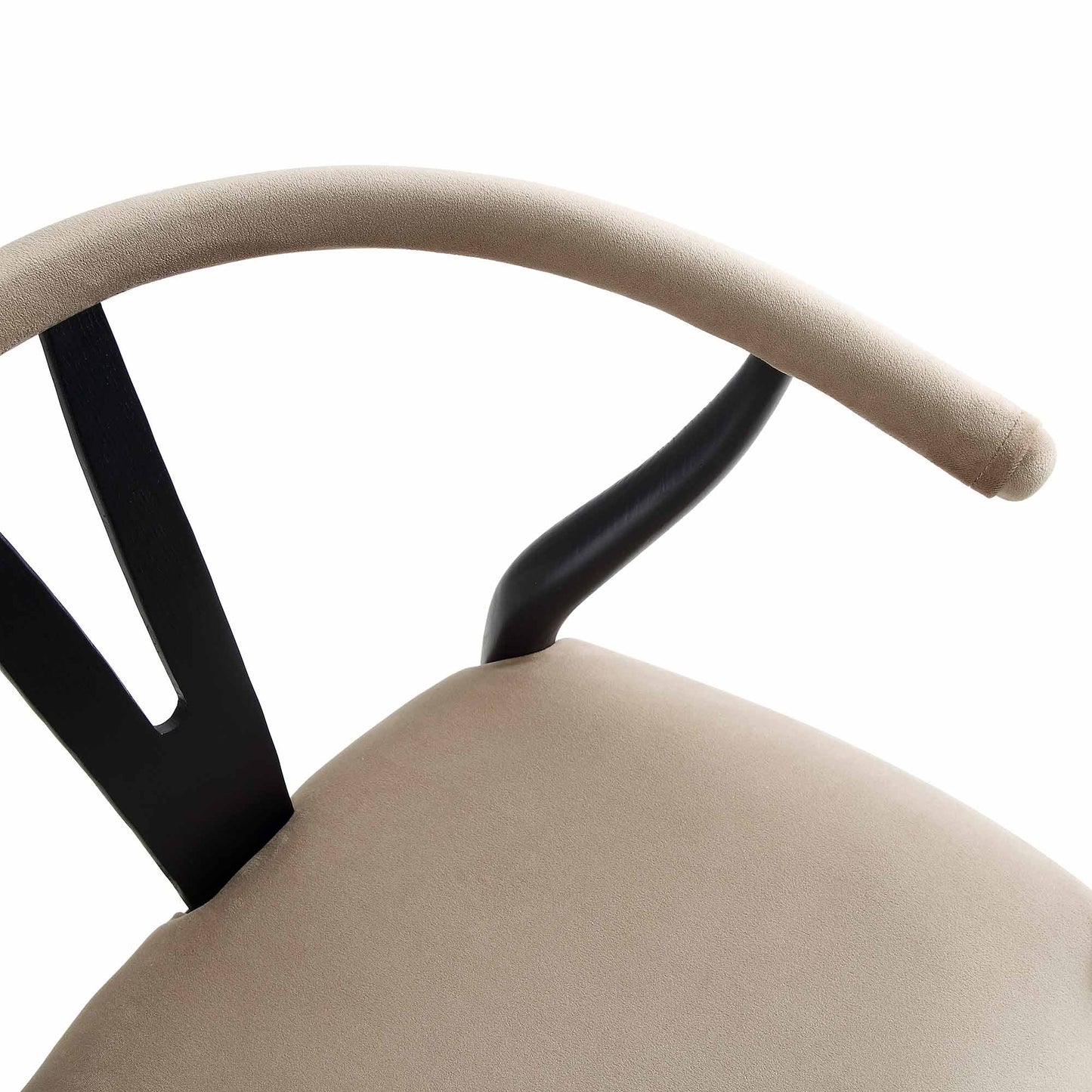Chaise de salle à manger rembourrée Hansel Wishbone, velours taupe et cadre noir