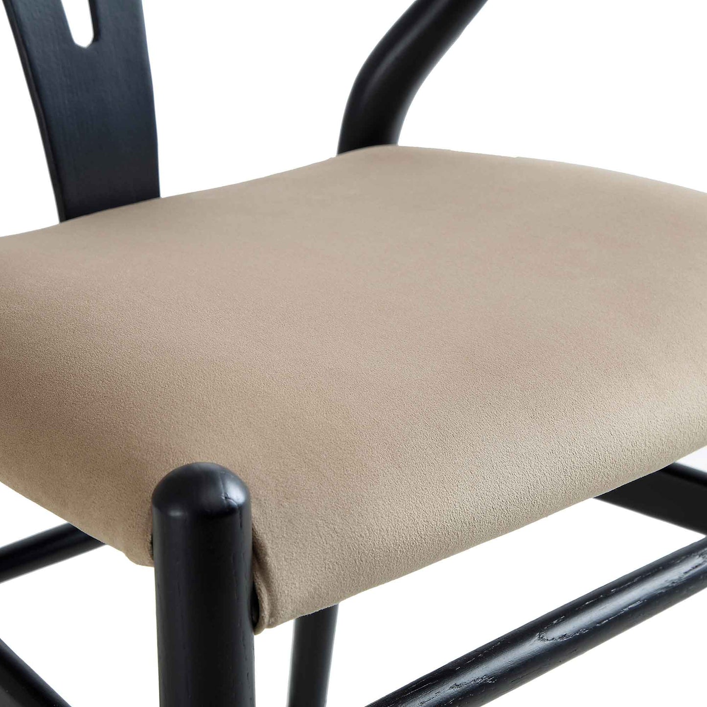 Chaise de salle à manger rembourrée Hansel Wishbone, velours taupe et cadre noir