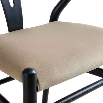 Chaise de salle à manger rembourrée Hansel Wishbone, velours taupe et cadre noir