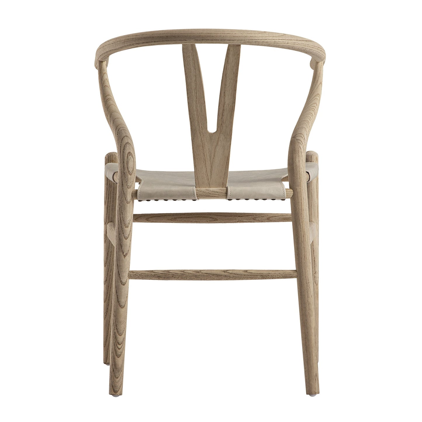 Chaise de salle à manger Hansel, structure en orme patiné et assise en similicuir gris clair