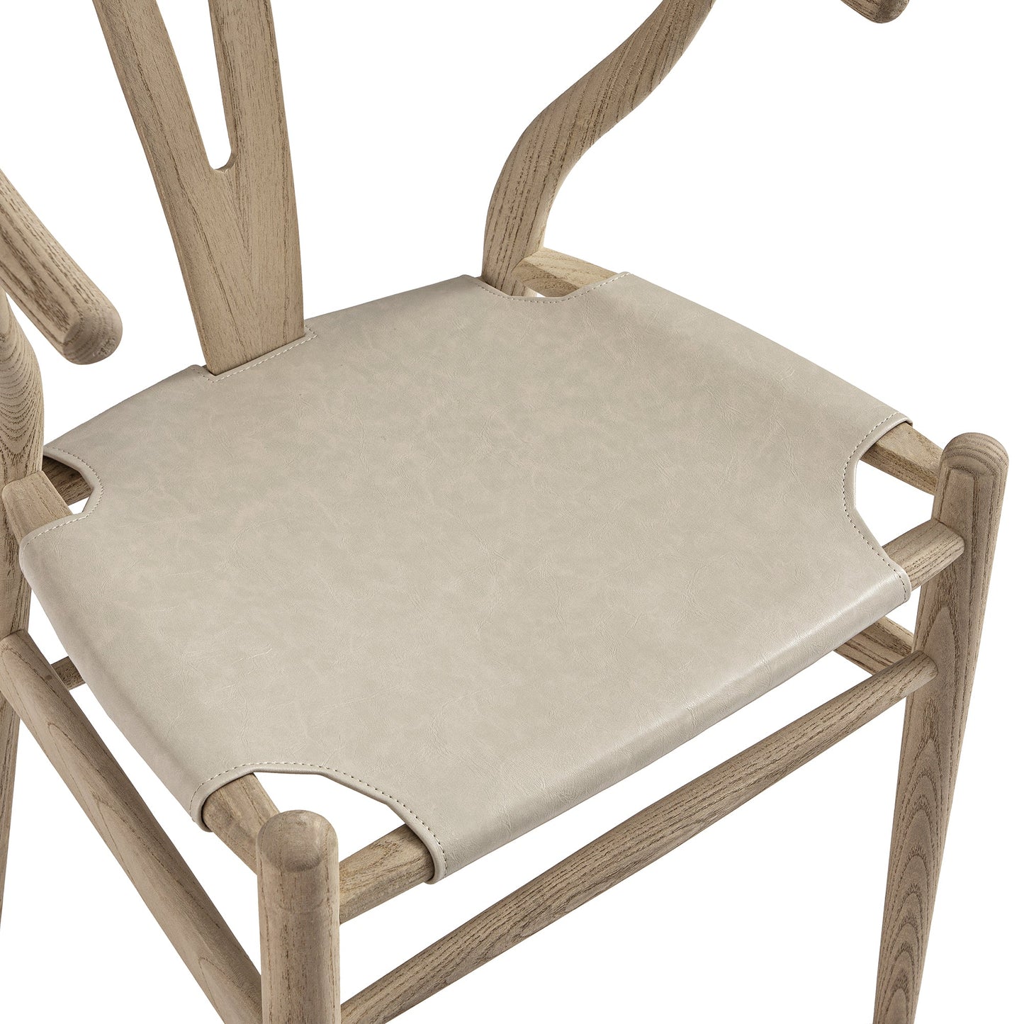 Chaise de salle à manger Hansel, structure en orme patiné et assise en similicuir gris clair