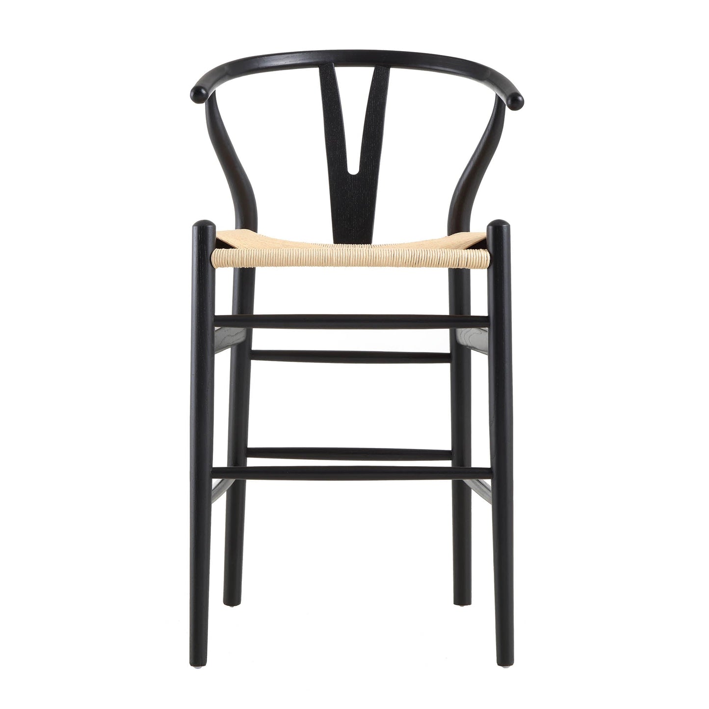 Tabouret de bar Hansel en bois tressé naturel, structure noire
