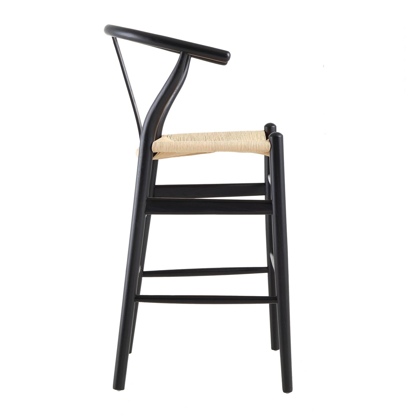Tabouret de bar Hansel en bois tressé naturel, structure noire