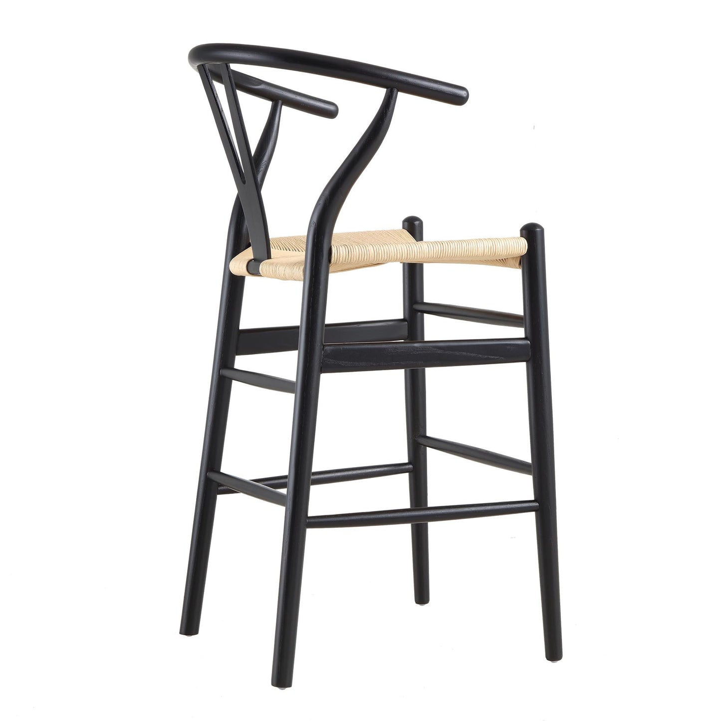 Tabouret de bar Hansel en bois tressé naturel, structure noire