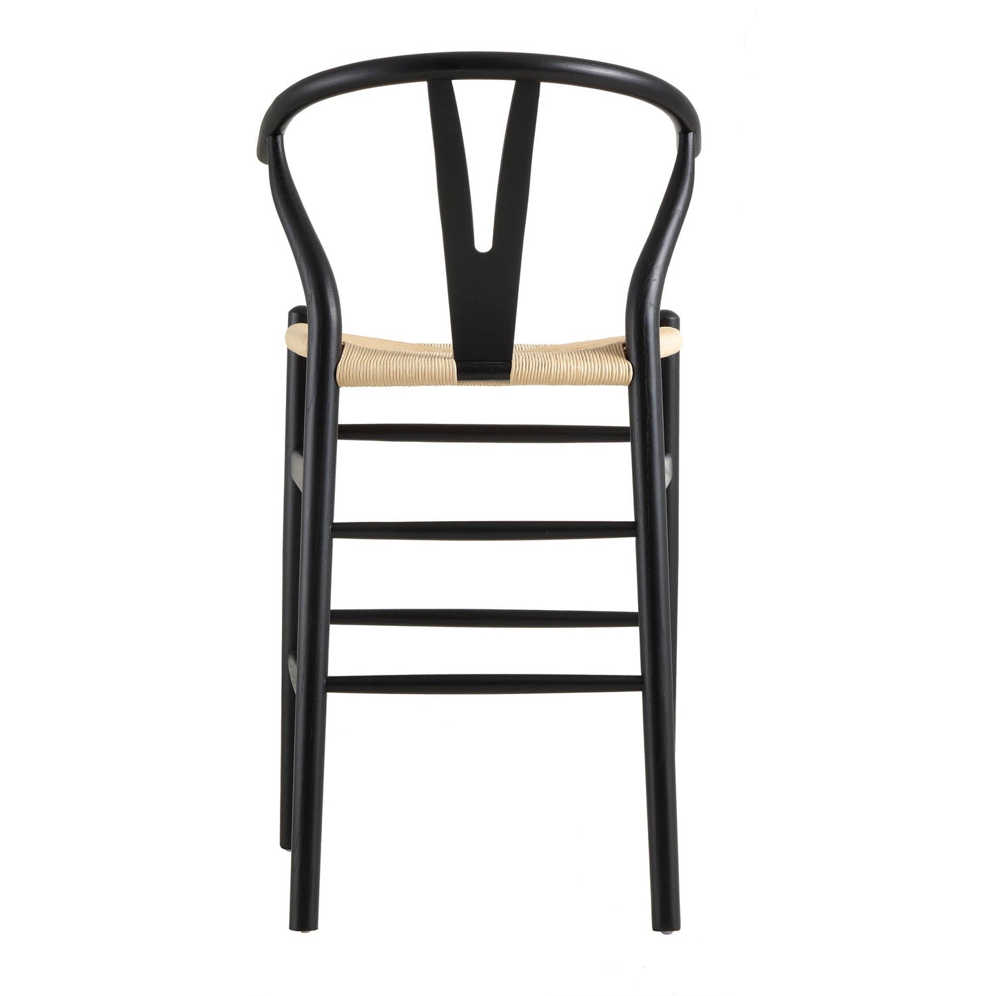 Tabouret de bar Hansel en bois tressé naturel, structure noire