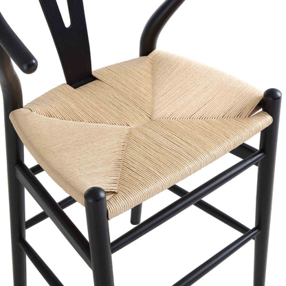 Tabouret de bar Hansel en bois tressé naturel, structure noire