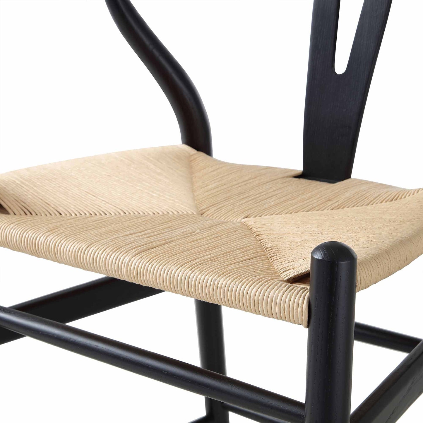 Tabouret de bar Hansel en bois tressé naturel, structure noire