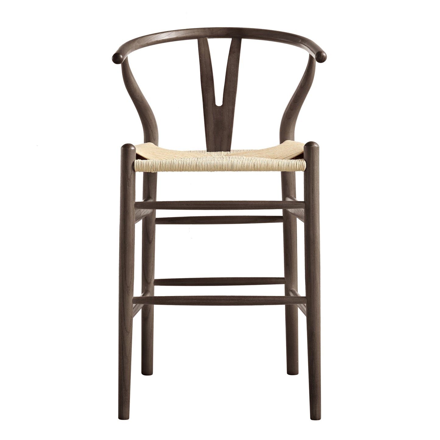 Tabouret de bar Hansel en bois tressé naturel, structure couleur noyer foncé