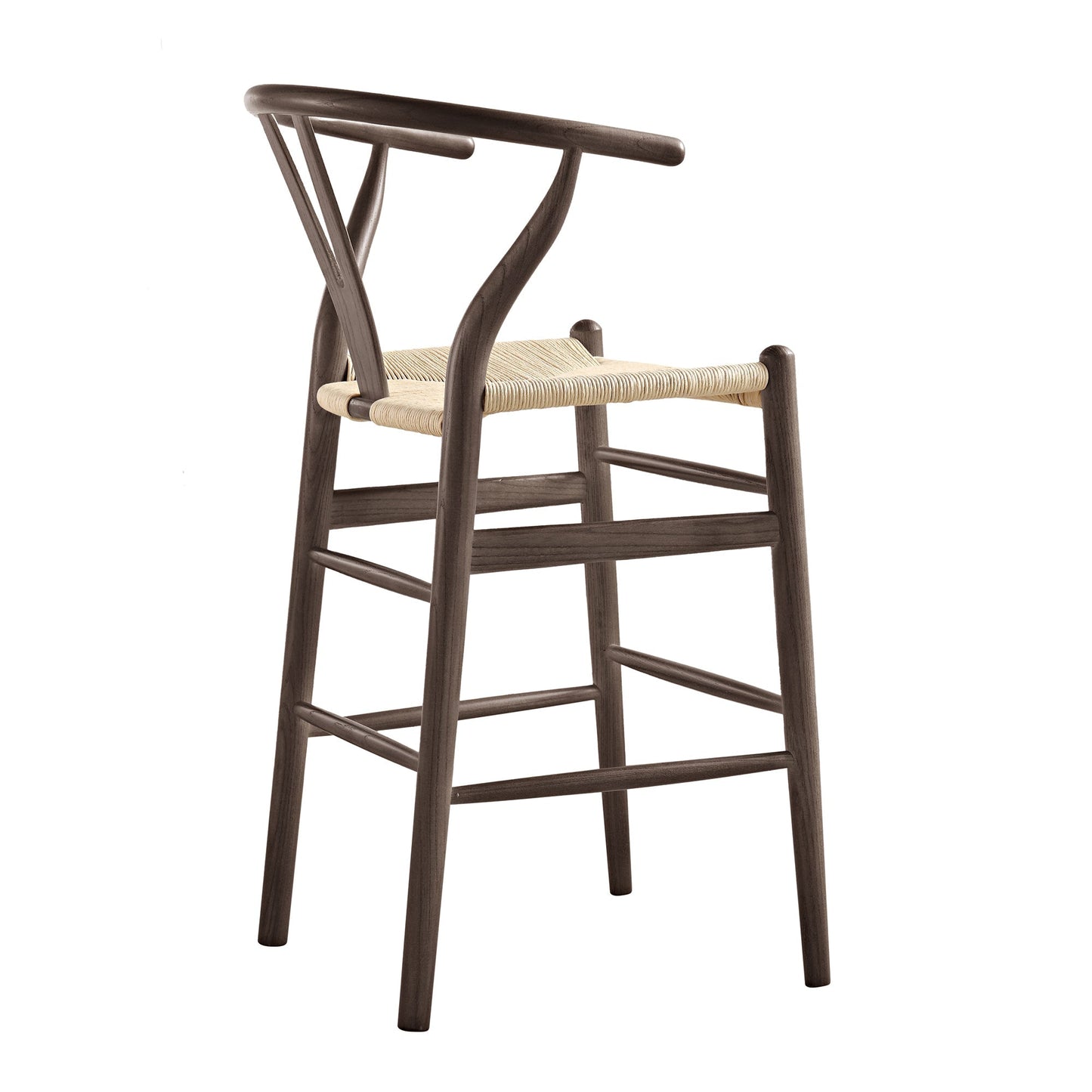 Tabouret de bar Hansel en bois tressé naturel, structure couleur noyer foncé