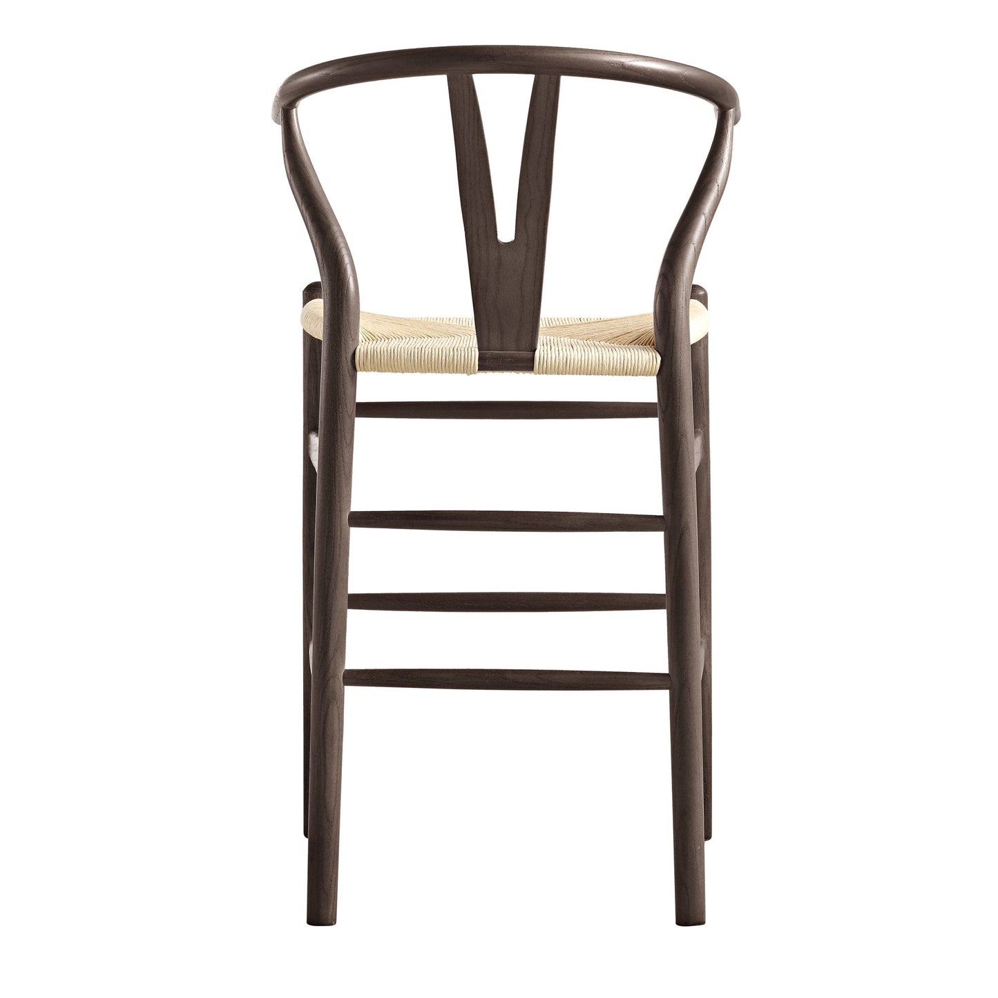 Tabouret de bar Hansel en bois tressé naturel, structure couleur noyer foncé