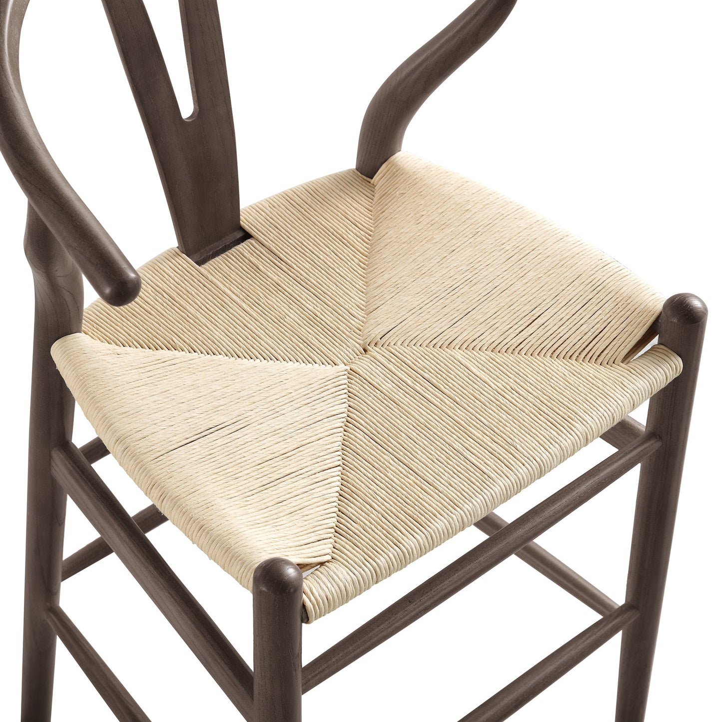 Tabouret de bar Hansel en bois tressé naturel, structure couleur noyer foncé