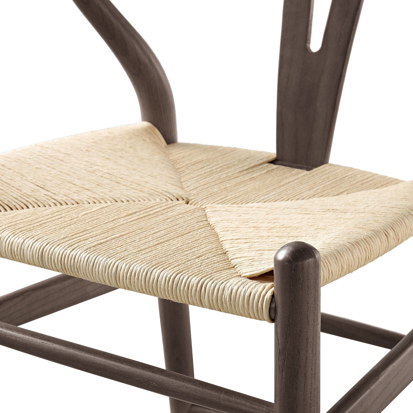 Tabouret de bar Hansel en bois tressé naturel, structure couleur noyer foncé