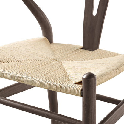 Tabouret de bar Hansel en bois tressé naturel, structure couleur noyer foncé