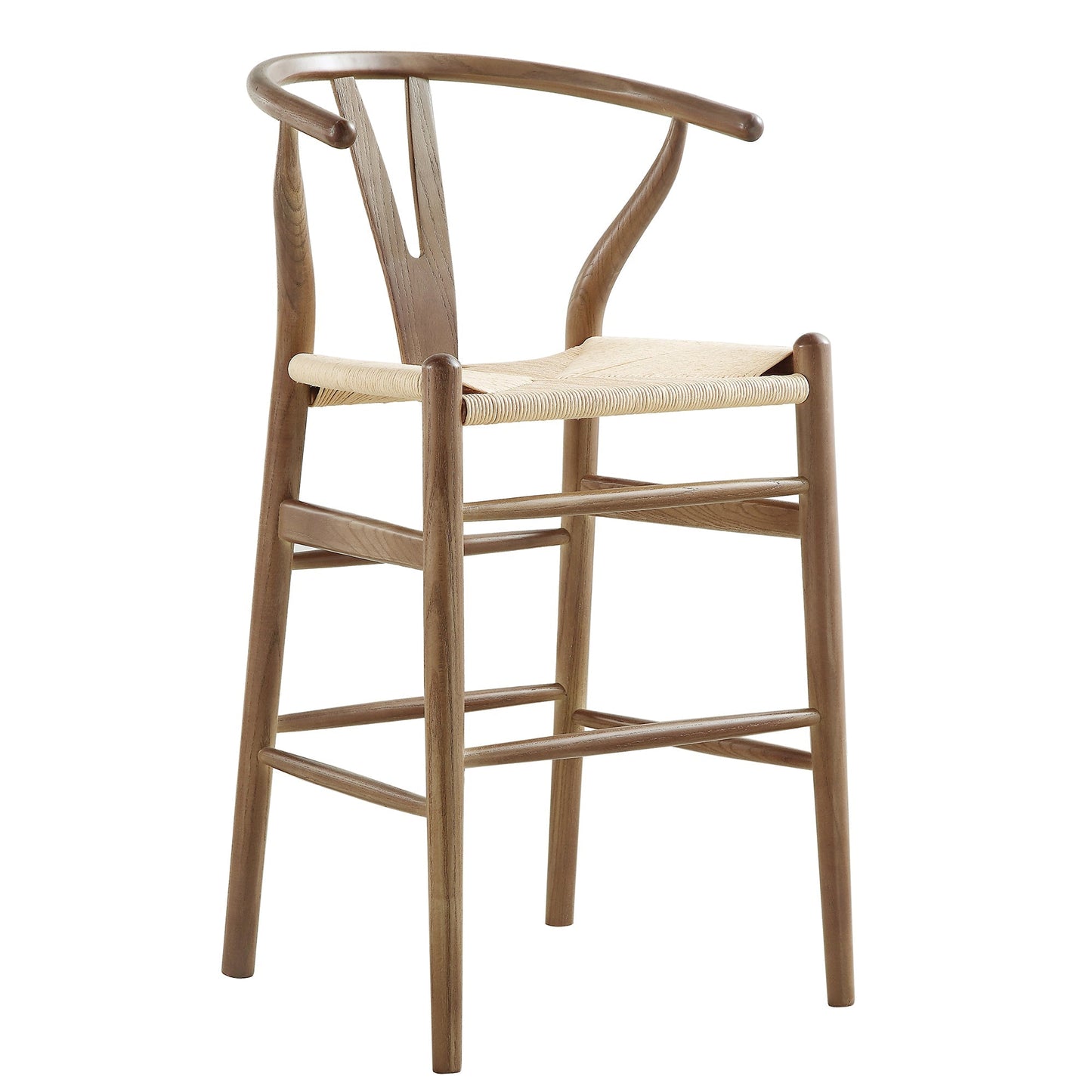Tabouret de bar Hansel en bois tressé naturel, structure couleur noyer clair