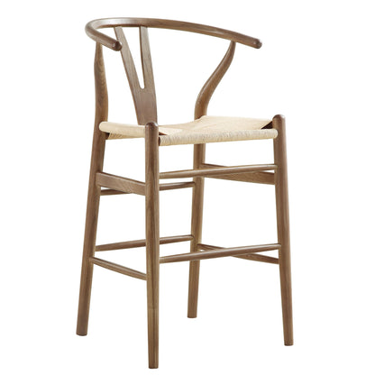 Tabouret de bar Hansel en bois tressé naturel, structure couleur noyer clair
