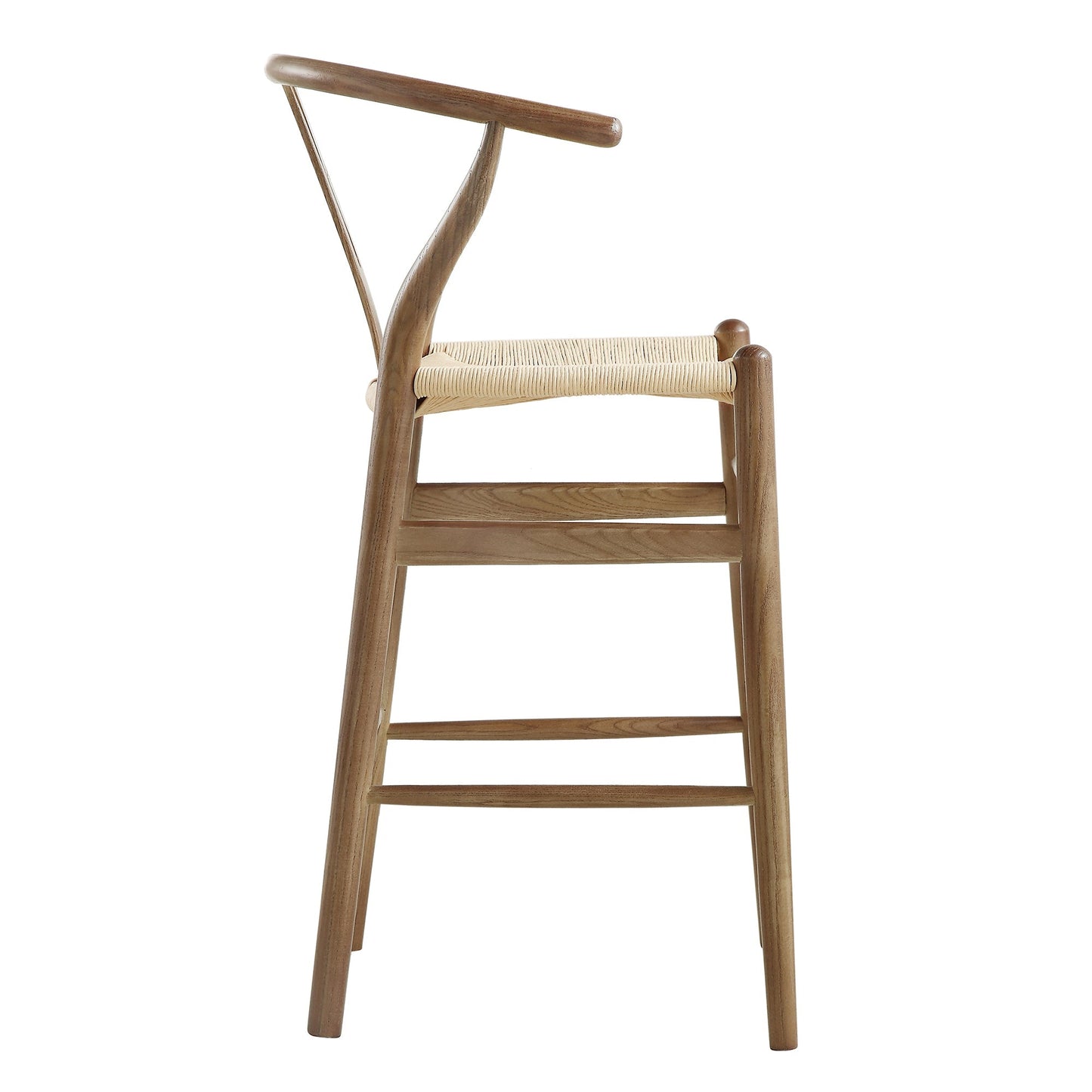 Tabouret de bar Hansel en bois tressé naturel, structure couleur noyer clair