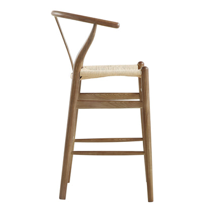 Tabouret de bar Hansel en bois tressé naturel, structure couleur noyer clair